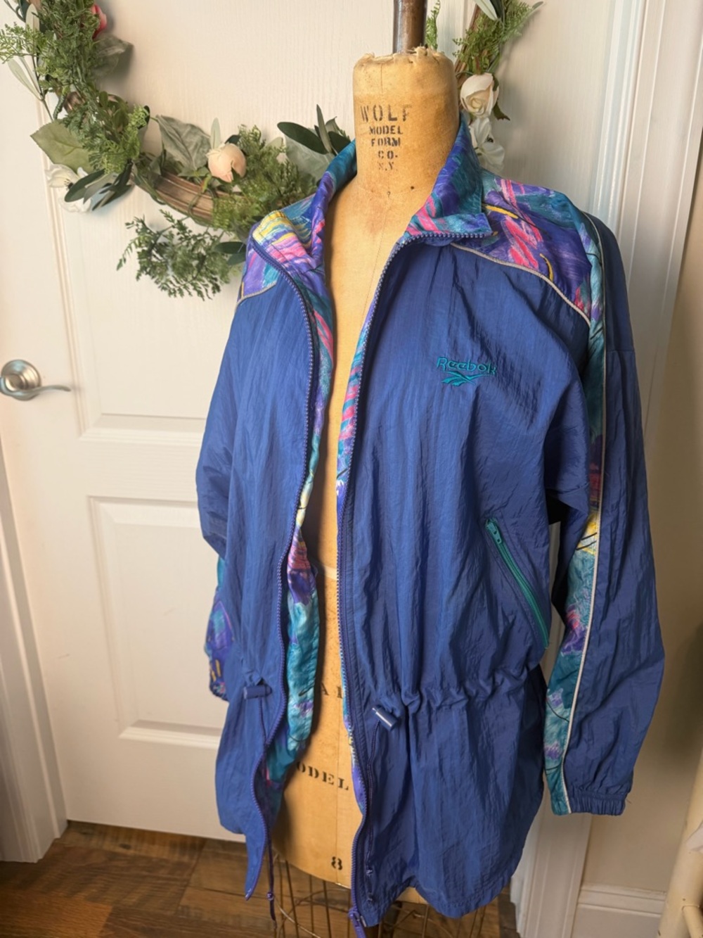 VINTAGE Reebok Jacket Womens Small, Blue Green Windbreaker retro, 1990s - Picture 9 of 9